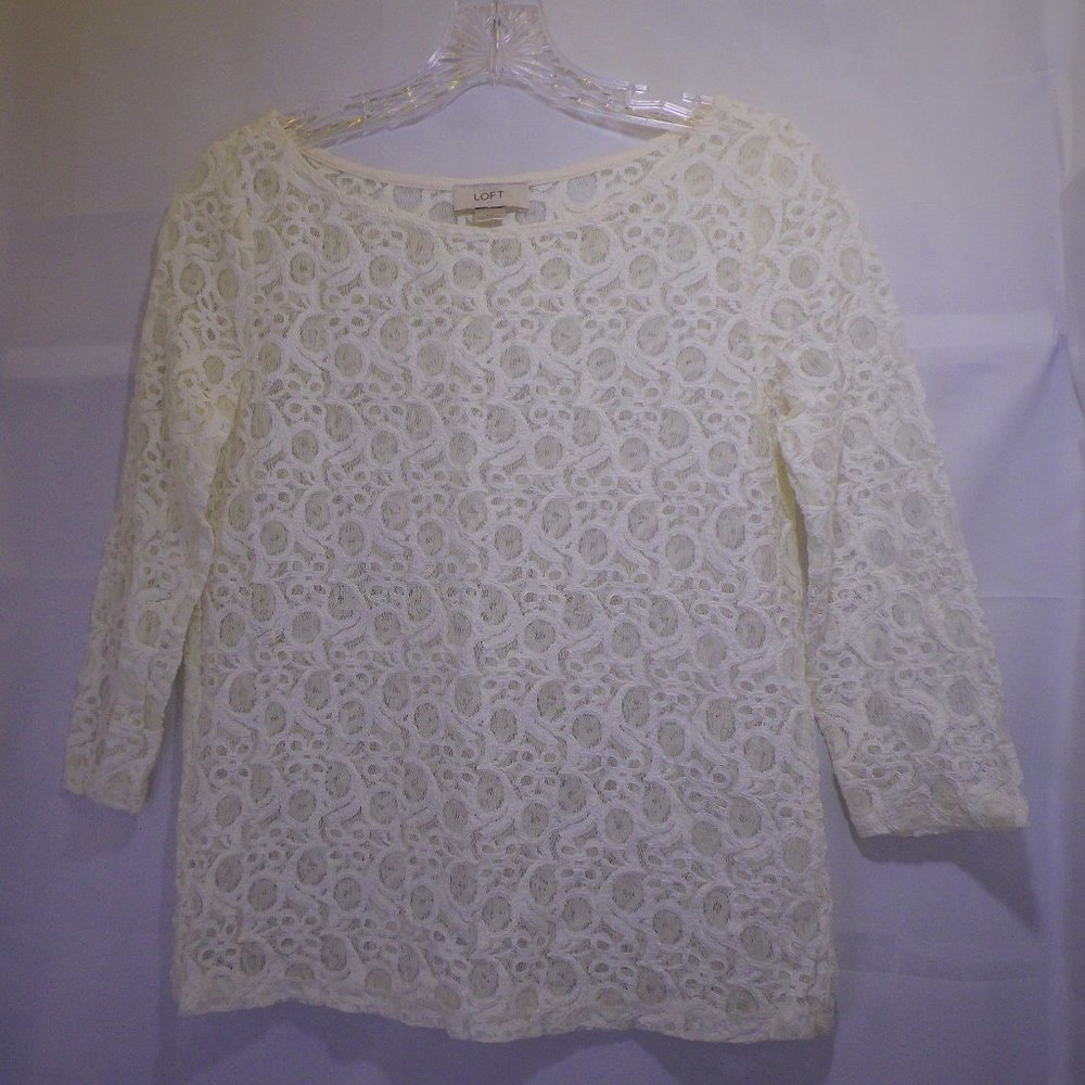 Loft 3/4 Sleeve Battenberg Lace Top